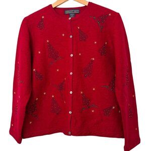 HERMAN GEIST Vintage Red Wool Christmas Cardigan Size Medium Excellent Condition